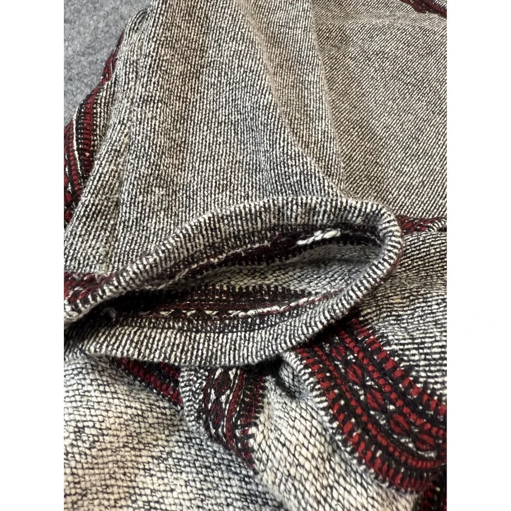 Lucky Brand Embroidered Cowl Neck Sweater Size S Grey Red Boho EUC